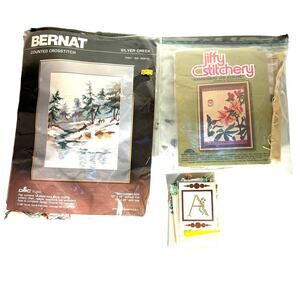 Partially Finished Counted Cross Stitch Kits Bernat Silver Creek Jiffy Stitchery
